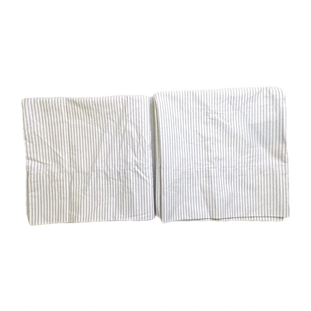 2 LAUREN Ralph Lauren Oxford Stripe Gray Cottage White Farmhouse King Pillowcase